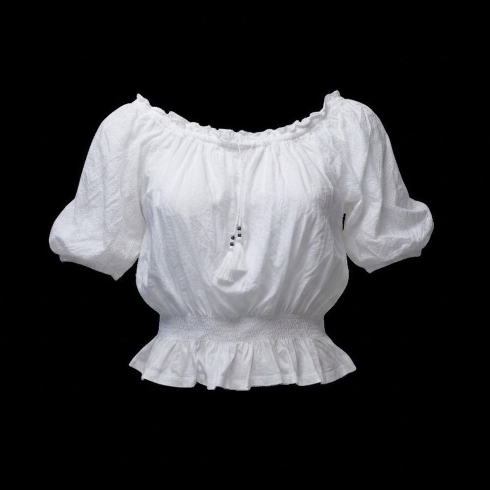 Lauren Ralph Lauren Womens 2X White Eyelet Lace Sleeve Scoop Neck Ruffle OTS Top